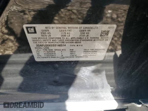 2014 Chevrolet Equinox LT with VIN 2GNFLGEKXE6146514, listed as a Copart auction lot 81928615 with 117,763 mi miles and Clean title. Bid and sale history available at DreamBid. Image 12.