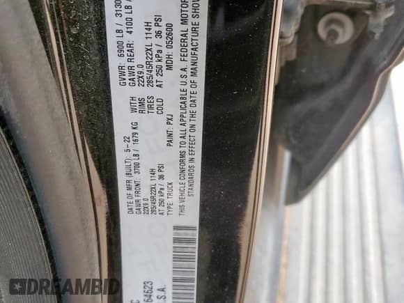 2022 Ram 1500 Limited z VIN 1C6RREHT9NN364623, wystawiony jako Copart lot #58640075 z przebiegiem 49 072 mil mil oraz Szkoda całkowita • Salvage title. Historia ofert i sprzedaży dostępna na DreamBid. Obrazek 13.