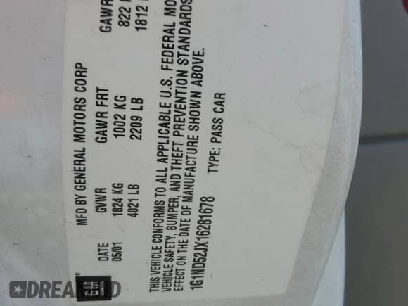 2001 Chevrolet Malibu с VIN 1G1ND52JX16281678, выставлен на аукционе Copart как лот 47533415 с пробегом 191 614 миль миль и На запчасти • Non repairable. История ставок и продаж доступна на DreamBid. Изображение 12.