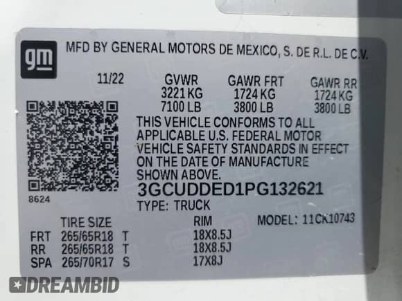 2023 Chevrolet Silverado 1500 LT с VIN 3GCUDDED1PG132621, выставлен на аукционе Copart как лот 84397435 с пробегом 95 593 миль миль и Списание • Salvage title. История ставок и продаж доступна на DreamBid. Изображение 12.