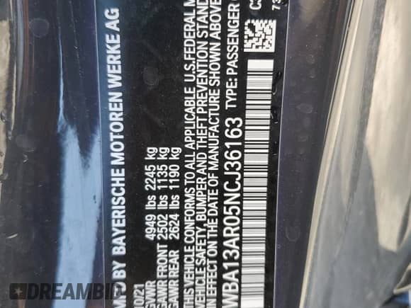 2022 BMW 4 Series M440i xDrive with VIN WBA13AR05NCJ36163, listed as a Copart auction lot 76969004 with 20,584 mi miles and Clean title. Bid and sale history available at DreamBid. Image 12.