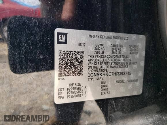2017 Chevrolet Suburban LT с VIN 1GNSKHKC7HR393745, выставлен на аукционе Copart как лот 71852755 с пробегом 162 631 миль миль и Списание • Salvage title. История ставок и продаж доступна на DreamBid. Изображение 13.