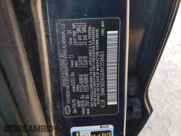 2010 Hyundai Santa Fe Limited с VIN 5NMSKDAG6AH359683, выставлен на аукционе Copart как лот 66179444 с пробегом 234 803 миль миль и Списание • Salvage title. История ставок и продаж доступна на DreamBid. Изображение 15.