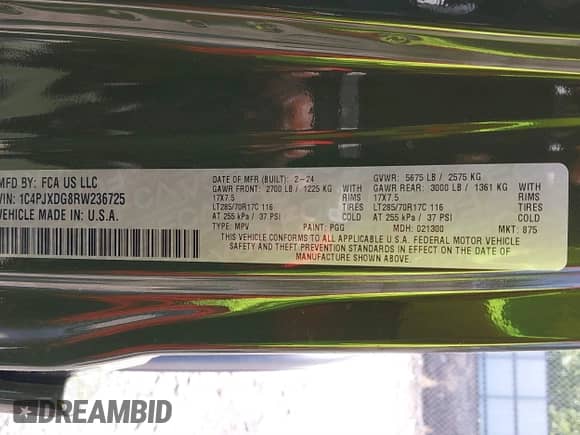 2024 Jeep Wrangler Willys z VIN 1C4PJXDG8RW236725, wystawiony jako IAAI lot #39128397 z przebiegiem 50 mil mil oraz . Historia ofert i sprzedaży dostępna na DreamBid. Obrazek 9.