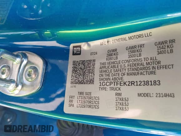 2024 Chevrolet Colorado 4WD ZR2 z VIN 1GCPTFEK2R1238183, wystawiony jako IAAI lot #41962774 z przebiegiem 4 286 mil mil oraz . Historia ofert i sprzedaży dostępna na DreamBid. Obrazek 9.