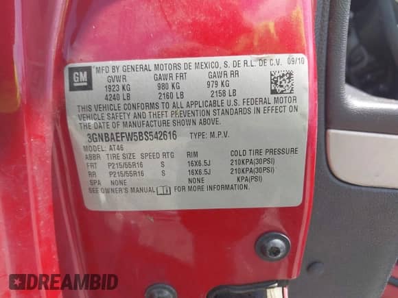 2011 Chevrolet HHR z VIN 3GNBAEFW5BS542616, wystawiony jako IAAI lot #42640469 z przebiegiem 193 934 mil mil oraz . Historia ofert i sprzedaży dostępna na DreamBid. Obrazek 9.