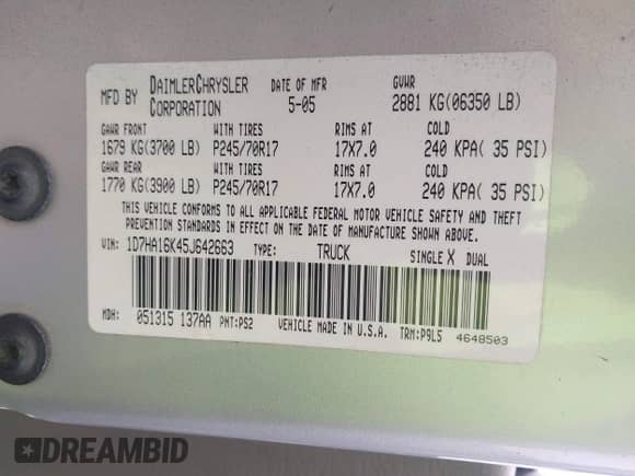 2005 Dodge 1500 ST с VIN 1D7HA16K45J642663, выставлен на аукционе IAAI как лот 43417644 с пробегом 141 077 миль миль и . История ставок и продаж доступна на DreamBid. Изображение 9.