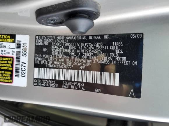 2010 Toyota Sienna CE с VIN 5TDKK4CC1AS289727, выставлен на аукционе Copart как лот 89536445 с пробегом 177 097 миль миль и Списание • Salvage title. История ставок и продаж доступна на DreamBid. Изображение 13.