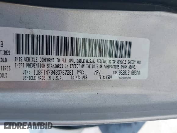 2008 Jeep Compass Sport с VIN 1J8FT47048D767281, выставлен на аукционе IAAI как лот 42010343 с пробегом 164 734 миль миль и . История ставок и продаж доступна на DreamBid. Изображение 9.