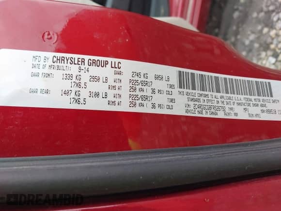 2015 Dodge Grand Caravan SXT with VIN 2C4RDGCG8FR526792, listed as a IAAI auction lot 43200536 with 192,037 mi miles and . Bid and sale history available at DreamBid. Image 9.