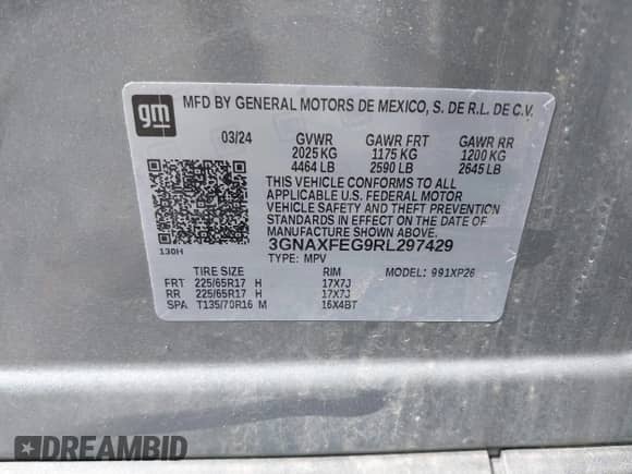 2024 Chevrolet Equinox LS z VIN 3GNAXFEG9RL297429, wystawiony jako IAAI lot #42797913 z przebiegiem 60 421 mil mil oraz . Historia ofert i sprzedaży dostępna na DreamBid. Obrazek 9.