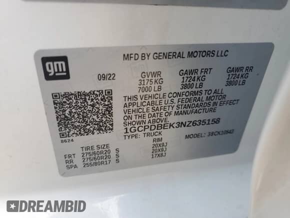 2022 Chevrolet Silverado 1500 Custom z VIN 1GCPDBEK3NZ635158, wystawiony jako Copart lot #83998125 z przebiegiem 117 667 mil mil oraz Nie do naprawy • Non repairable. Historia ofert i sprzedaży dostępna na DreamBid. Obrazek 12.