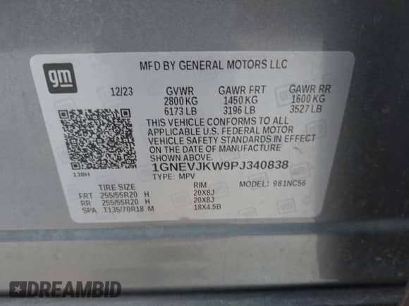 2023 Chevrolet Traverse RS с VIN 1GNEVJKW9PJ340838, выставлен на аукционе IAAI как лот 42346131 с пробегом 13 976 миль миль и . История ставок и продаж доступна на DreamBid. Изображение 9.