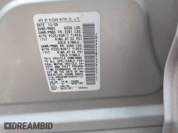 2010 Nissan Rogue SL z VIN JN8AS5MT8AW007121, wystawiony jako IAAI lot #42865976 z przebiegiem 83 319 mil mil oraz . Historia ofert i sprzedaży dostępna na DreamBid. Obrazek 9.