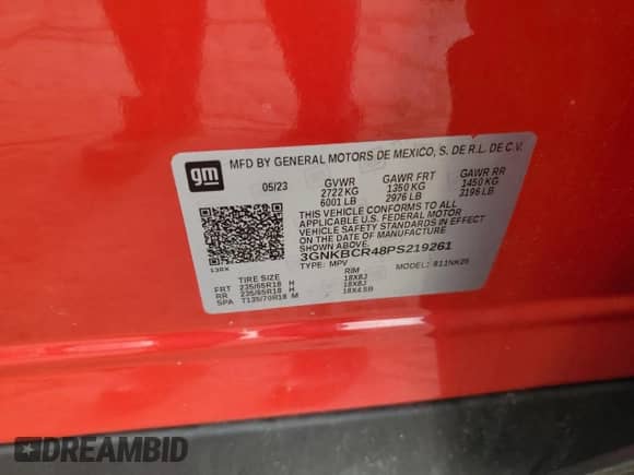 2023 Chevrolet Blazer LT with VIN 3GNKBCR48PS219261, listed as a Copart auction lot 71818295 with 12,559 mi miles and Non repairable. Bid and sale history available at DreamBid. Image 12.