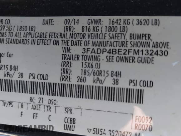 2015 Ford Fiesta SE z VIN 3FADP4BE2FM132430, wystawiony jako IAAI lot #42451462 z przebiegiem 73 501 mil mil oraz . Historia ofert i sprzedaży dostępna na DreamBid. Obrazek 9.