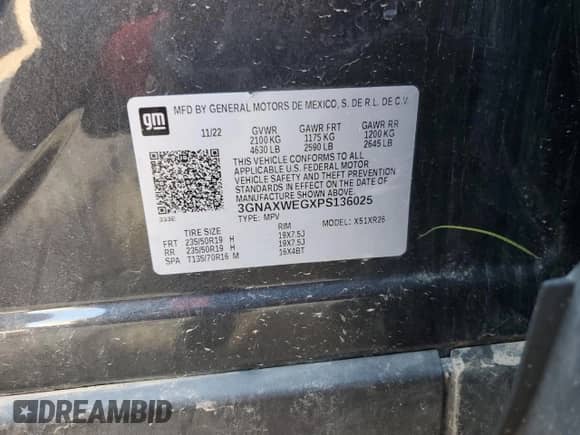 2023 Chevrolet Equinox RS with VIN 3GNAXWEGXPS136025, listed as a Copart auction lot 66825285 with 43,077 mi miles and Salvage title. Bid and sale history available at DreamBid. Image 13.
