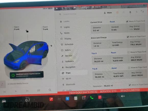 2022 Tesla Model Y Performance with VIN 7SAYGDEF6NF536532, listed as a Copart auction lot 80821345 with 56,233 mi miles and Salvage title. Bid and sale history available at DreamBid. Image 9.