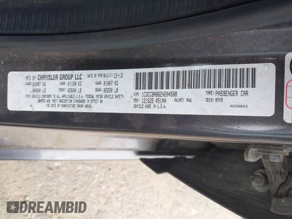 2014 Chrysler 200 LX with VIN 1C3CCBAB6EN204588, listed as a IAAI auction lot 42880103 with 112,465 mi miles and . Bid and sale history available at DreamBid. Image 9.