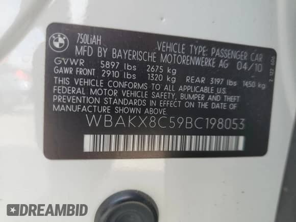 2011 BMW 7 Series с VIN WBAKX8C59BC198053, выставлен на аукционе Copart как лот 61238865 с пробегом 97 274 миль миль и Чистый • Clean title. История ставок и продаж доступна на DreamBid. Изображение 12.