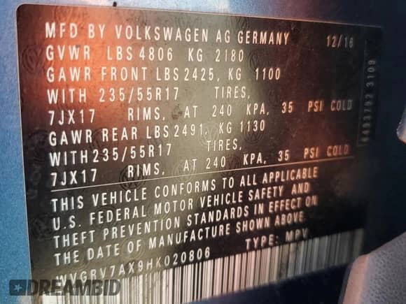 2017 Volkswagen Tiguan Wolfsburg Edition с VIN WVGRV7AX9HK020806, выставлен на аукционе Copart как лот 68685905 с пробегом 130 154 миль миль и Чистый • Clean title. История ставок и продаж доступна на DreamBid. Изображение 13.