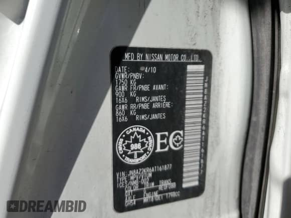 2010 Nissan Cube S Krom Edition с VIN JN8AZ2KR6AT161877, выставлен на аукционе Copart как лот 67618465 с пробегом 229 146 миль миль и Списание • Salvage title. История ставок и продаж доступна на DreamBid. Изображение 12.