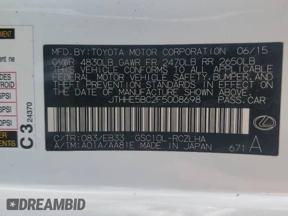 2015 Lexus RC 350 F Sport z VIN JTHHE5BC2F5008698, wystawiony jako Copart lot #81299685 z przebiegiem 115 911 mil mil oraz Szkoda całkowita • Salvage title. Historia ofert i sprzedaży dostępna na DreamBid. Obrazek 13.