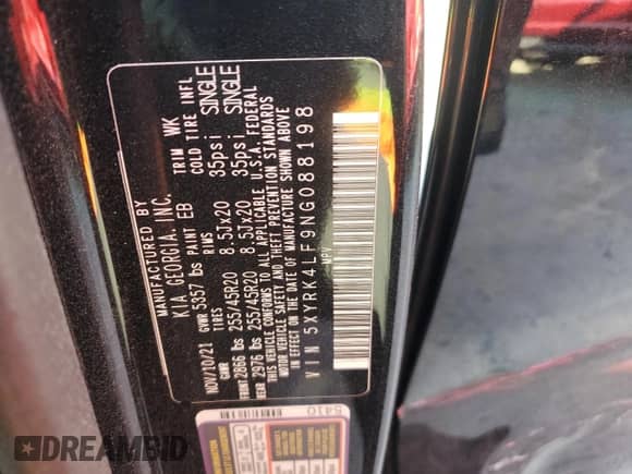 2022 Kia Sorento SX z VIN 5XYRK4LF9NG088198, wystawiony jako Copart lot #83983085 z przebiegiem 53 044 mil mil oraz Szkoda całkowita • Salvage title. Historia ofert i sprzedaży dostępna na DreamBid. Obrazek 14.