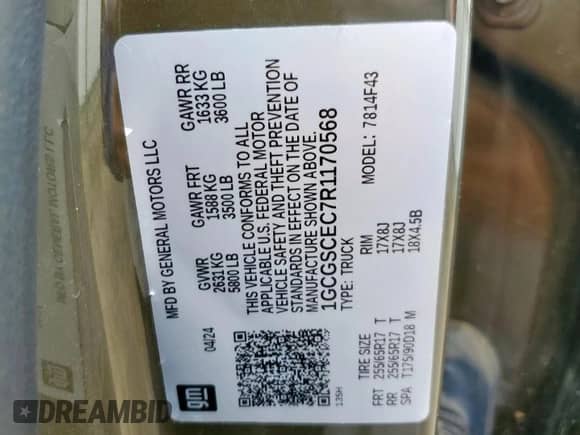 2024 Chevrolet Colorado 2WD LT с VIN 1GCGSCEC7R1170568, выставлен на аукционе Copart как лот 58222775 с пробегом 7 653 миль миль и Чистый • Clean title. История ставок и продаж доступна на DreamBid. Изображение 13.