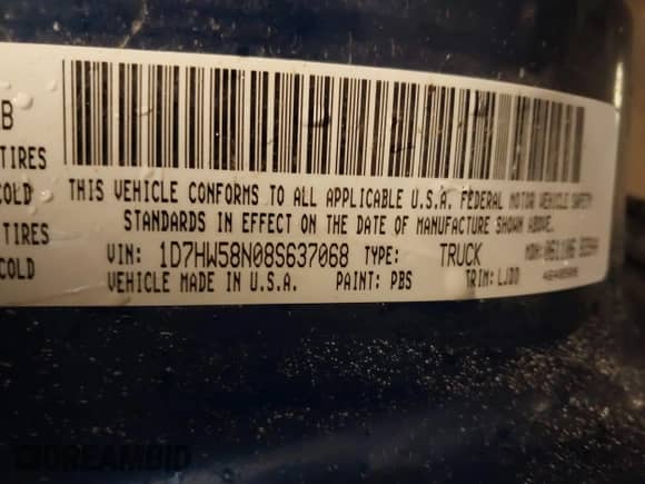2008 Dodge Dakota Laramie with VIN 1D7HW58N08S637068, listed as a IAAI auction lot 41542177 with 171,058 mi miles and . Bid and sale history available at DreamBid. Image 9.
