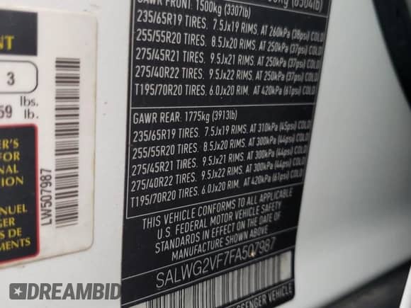 2015 Land Rover Range Rover Sport HSE with VIN SALWG2VF7FA507987, listed as a Copart auction lot 55404845 with 65,097 mi miles and Clean title. Bid and sale history available at DreamBid. Image 12.