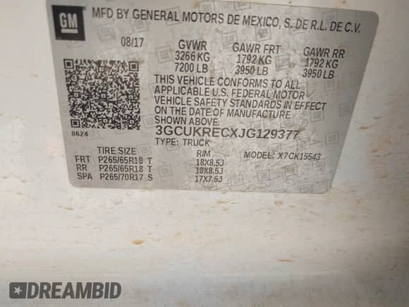 2018 Chevrolet Silverado 1500 LT with VIN 3GCUKRECXJG129377, listed as a IAAI auction lot 42856782 with 177,359 mi miles and . Bid and sale history available at DreamBid. Image 9.