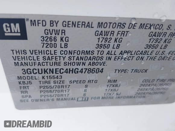 2017 Chevrolet Silverado 1500 Work Truck z VIN 3GCUKNEC4HG478604, wystawiony jako IAAI lot #41346788 z przebiegiem 164 323 mil mil oraz . Historia ofert i sprzedaży dostępna na DreamBid. Obrazek 9.