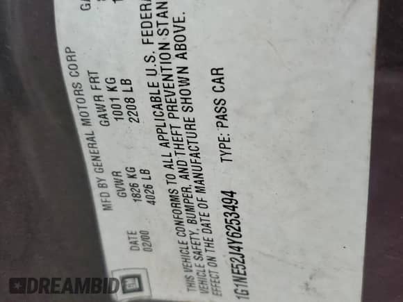 2000 Chevrolet Malibu LS с VIN 1G1NE52J4Y6253494, выставлен на аукционе Copart как лот 73652434 с пробегом 112 229 миль миль и Списание • Salvage title. История ставок и продаж доступна на DreamBid. Изображение 12.