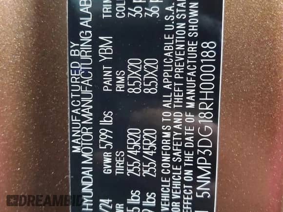 2024 Hyundai Santa Fe Limited with VIN 5NMP3DG18RH000188, listed as a Copart auction lot 55505025 with 6,428 mi miles and Salvage title. Bid and sale history available at DreamBid. Image 14.