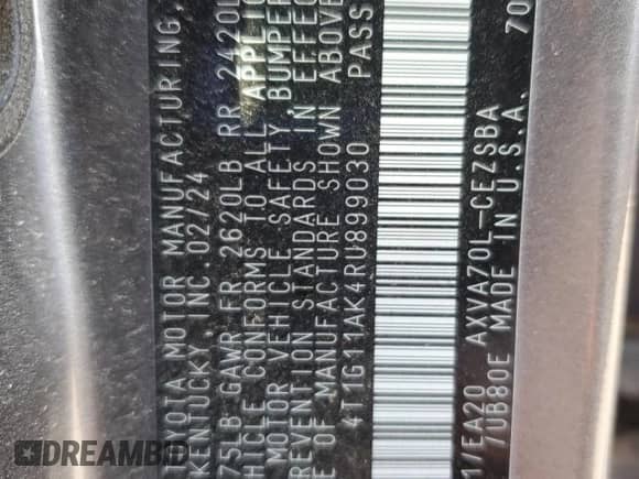 2024 Toyota Camry SE with VIN 4T1G11AK4RU899030, listed as a Copart auction lot 55510945 with 43,938 mi miles and Clean title. Bid and sale history available at DreamBid. Image 12.