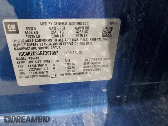 2016 Chevrolet Silverado 3500HD Work Truck с VIN 1GC4KZC85GF307057, выставлен на аукционе Copart как лот 54277625 с пробегом 115 667 миль миль и Списание • Salvage title. История ставок и продаж доступна на DreamBid. Изображение 12.