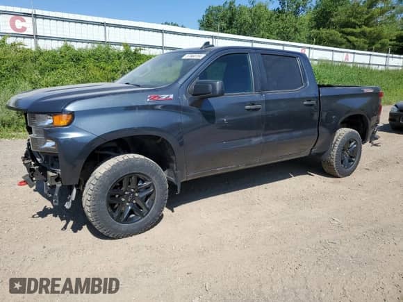 2021 Chevrolet Silverado 1500 Custom Trail Boss with VIN 1GCPYCEH3MZ334614, listed as a Copart auction lot 57960764 with 37,734 mi miles and Salvage title. Bid and sale history available at DreamBid. Image 1.