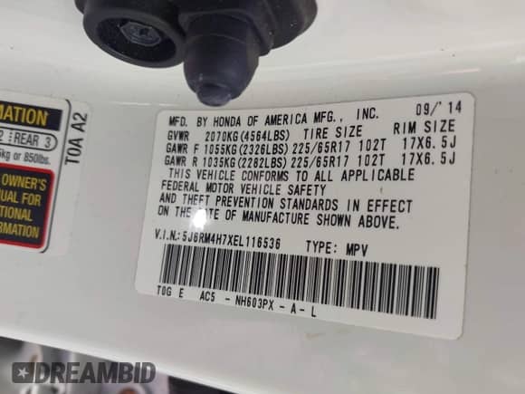 2014 Honda CR-V EX-L с VIN 5J6RM4H7XEL116536, выставлен на аукционе IAAI как лот 43296480 с пробегом 120 348 миль миль и . История ставок и продаж доступна на DreamBid. Изображение 9.