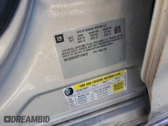 2012 Chevrolet Malibu LTZ 1LZ with VIN 1G1ZE5E02CF180672, listed as a Copart auction lot 86607385 with 134,309 mi miles and Salvage title. Bid and sale history available at DreamBid. Image 12.