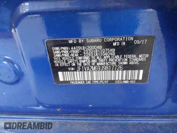 2018 Subaru WRX STI с VIN JF1VA2M69J9817726, выставлен на аукционе IAAI как лот 42808408 с пробегом 59 202 миль миль и . История ставок и продаж доступна на DreamBid. Изображение 9.