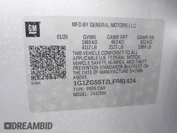 2020 Chevrolet Malibu RS with VIN 1G1ZG5ST2LF081424, listed as a IAAI auction lot 42577078 with 64,347 mi miles and . Bid and sale history available at DreamBid. Image 9.