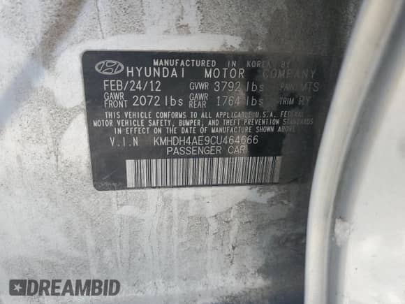 2012 Hyundai Elantra GLS с VIN KMHDH4AE9CU464666, выставлен на аукционе Copart как лот 72052215 с пробегом 150 409 миль миль и Списание • Salvage title. История ставок и продаж доступна на DreamBid. Изображение 12.