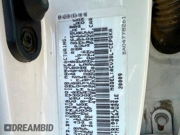 2002 Toyota Camry LE с VIN 4T1BE32K52U027812, выставлен на аукционе Copart как лот 69159455 с пробегом 174 527 миль миль и Чистый • Clean title. История ставок и продаж доступна на DreamBid. Изображение 10.