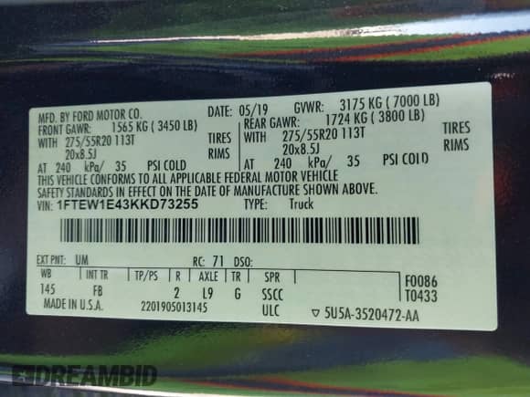 2019 Ford F-150 XL z VIN 1FTEW1E43KKD73255, wystawiony jako IAAI lot #43419412 z przebiegiem 62 824 mil mil oraz . Historia ofert i sprzedaży dostępna na DreamBid. Obrazek 9.
