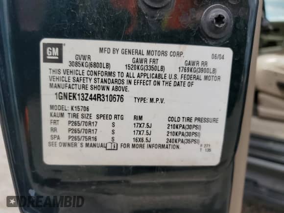 2004 Chevrolet Tahoe Z71 with VIN 1GNEK13Z44R310676, listed as a Copart auction lot 84436695 with 205,493 mi miles and Salvage title. Bid and sale history available at DreamBid. Image 12.