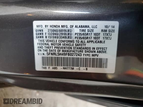 2015 Honda Odyssey EX с VIN 5FNRL5H49FB027243, выставлен на аукционе Copart как лот 81957645 с пробегом 191 062 миль миль и Чистый • Clean title. История ставок и продаж доступна на DreamBid. Изображение 13.