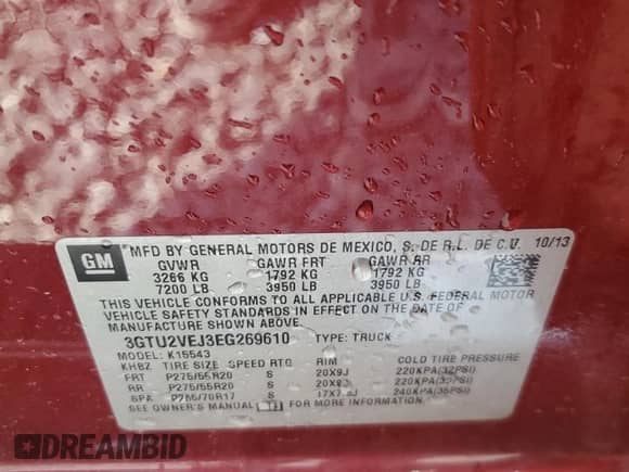 2014 GMC Sierra 1500 SLT с VIN 3GTU2VEJ3EG269610, выставлен на аукционе Copart как лот 69895074 с пробегом 175 629 миль миль и Списание • Salvage title. История ставок и продаж доступна на DreamBid. Изображение 12.