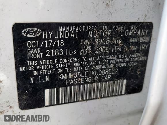 2019 Hyundai Elantra z VIN KMHH35LE1KU088532, wystawiony jako Copart lot #70349055 z przebiegiem 94 608 mil mil oraz Czysty tytuł • Clean title. Historia ofert i sprzedaży dostępna na DreamBid. Obrazek 13.