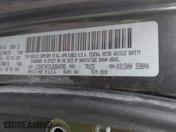 2018 Ram 1500 SSV z VIN 1C6RR7XT3JS264705, wystawiony jako IAAI lot #43464708 z przebiegiem 203 430 mil mil oraz . Historia ofert i sprzedaży dostępna na DreamBid. Obrazek 9.